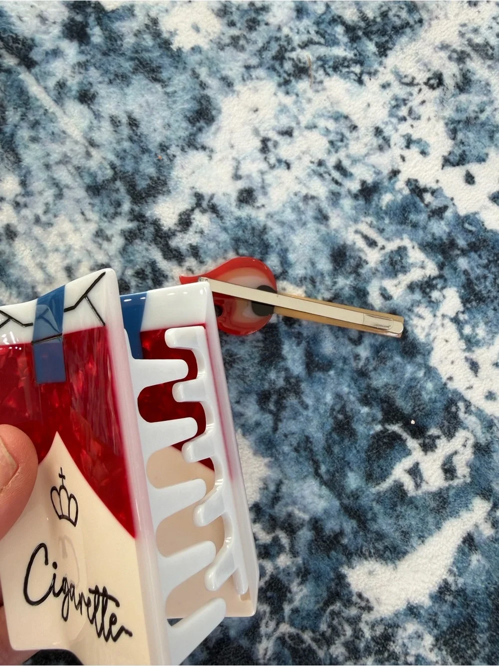 Novelty Ciggy Hair Claw Clip & Flame Bobby Pin Acetate